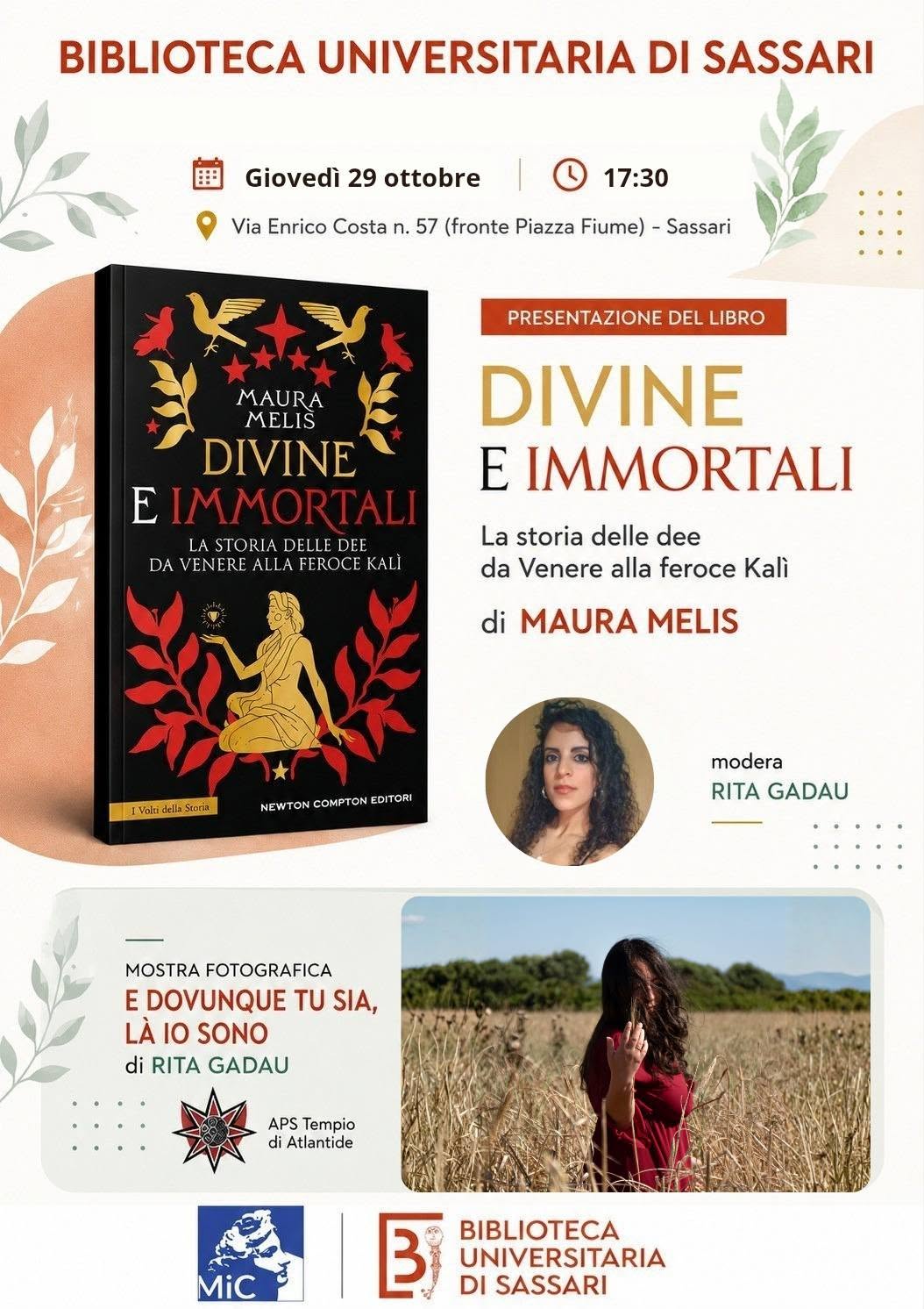 Locandina della presentazione del libro Divine e immortali